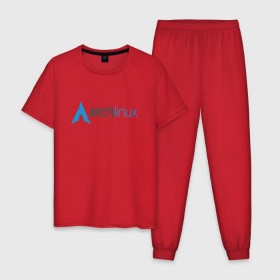 Мужская пижама хлопок с принтом Arch Linux в Санкт-Петербурге, 100% хлопок | брюки и футболка прямого кроя, без карманов, на брюках мягкая резинка на поясе и по низу штанин
 | Тематика изображения на принте: linux | баш | линукс | ос