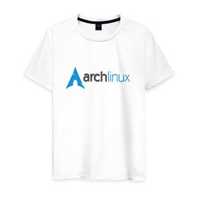Мужская футболка хлопок с принтом Arch Linux в Санкт-Петербурге, 100% хлопок | прямой крой, круглый вырез горловины, длина до линии бедер, слегка спущенное плечо. | Тематика изображения на принте: linux | баш | линукс | ос