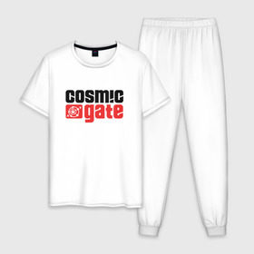 Мужская пижама хлопок с принтом Cosmic Gate в Санкт-Петербурге, 100% хлопок | брюки и футболка прямого кроя, без карманов, на брюках мягкая резинка на поясе и по низу штанин
 | cosmic gate | dj | house | trance