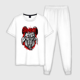 Мужская пижама хлопок с принтом Slipknot goat в Санкт-Петербурге, 100% хлопок | брюки и футболка прямого кроя, без карманов, на брюках мягкая резинка на поясе и по низу штанин
 | metall | punk | slipknot | метал | панк рок | слипнот