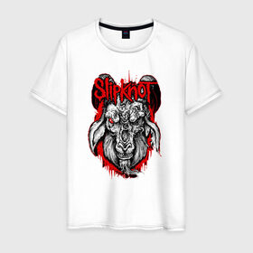 Мужская футболка хлопок с принтом Slipknot goat в Санкт-Петербурге, 100% хлопок | прямой крой, круглый вырез горловины, длина до линии бедер, слегка спущенное плечо. | metall | punk | slipknot | метал | панк рок | слипнот
