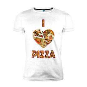 Мужская футболка премиум с принтом i love pizza в Санкт-Петербурге, 92% хлопок, 8% лайкра | приталенный силуэт, круглый вырез ворота, длина до линии бедра, короткий рукав | . любовь | pizza | любителям пиццыёда | пицца | прикол