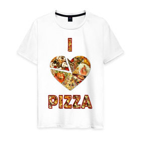 Мужская футболка хлопок с принтом i love pizza в Санкт-Петербурге, 100% хлопок | прямой крой, круглый вырез горловины, длина до линии бедер, слегка спущенное плечо. | . любовь | pizza | любителям пиццыёда | пицца | прикол