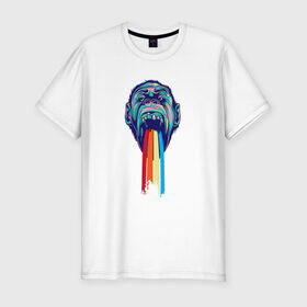 Мужская футболка премиум с принтом Радуга в Санкт-Петербурге, 92% хлопок, 8% лайкра | приталенный силуэт, круглый вырез ворота, длина до линии бедра, короткий рукав | обезьяна | радуга