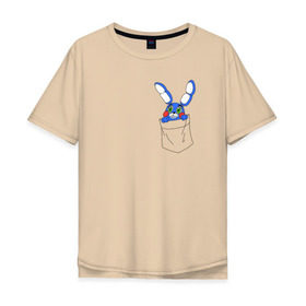 Мужская футболка хлопок Oversize с принтом Toy Bonnie в кармане FNAF в Санкт-Петербурге, 100% хлопок | свободный крой, круглый ворот, “спинка” длиннее передней части | fnaf | toy bonnie | карман | фнаф
