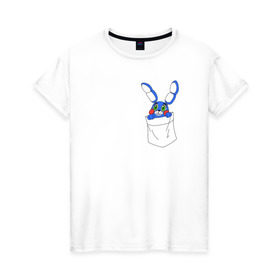 Женская футболка хлопок с принтом Toy Bonnie в кармане FNAF в Санкт-Петербурге, 100% хлопок | прямой крой, круглый вырез горловины, длина до линии бедер, слегка спущенное плечо | fnaf | toy bonnie | карман | фнаф