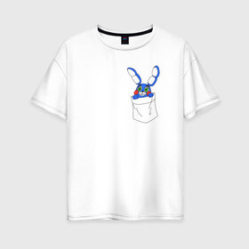 Женская футболка хлопок Oversize с принтом Toy Bonnie в кармане FNAF в Санкт-Петербурге, 100% хлопок | свободный крой, круглый ворот, спущенный рукав, длина до линии бедер
 | fnaf | toy bonnie | карман | фнаф