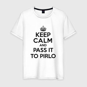 Мужская футболка хлопок с принтом Keep calm and pass it to pirlo в Санкт-Петербурге, 100% хлопок | прямой крой, круглый вырез горловины, длина до линии бедер, слегка спущенное плечо. | juventus | keepcalm | пирло
