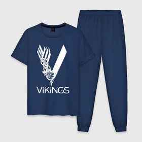 Мужская пижама хлопок с принтом Vikings в Санкт-Петербурге, 100% хлопок | брюки и футболка прямого кроя, без карманов, на брюках мягкая резинка на поясе и по низу штанин
 | vikings | викинги | сериал
