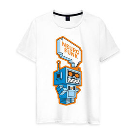 Мужская футболка хлопок с принтом Neurofunk Robot в Санкт-Петербурге, 100% хлопок | прямой крой, круглый вырез горловины, длина до линии бедер, слегка спущенное плечо. | Тематика изображения на принте: neurofunk | днб | достигается за счёт пилообразных | нейрофанк (neurofunk)  жанр драм энд бейс музыки | отличительной чертой которого является повышенное внимание к остроте звучания | т. н. «жующих»
