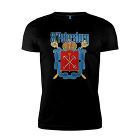Мужская футболка премиум с принтом Спб герб синяя база в Санкт-Петербурге, 92% хлопок, 8% лайкра | приталенный силуэт, круглый вырез ворота, длина до линии бедра, короткий рукав | герб | герб санкт петербургапитер | санкт петербург