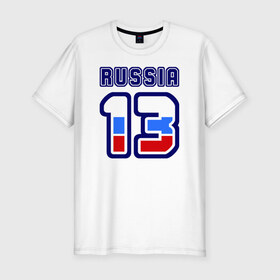 Мужская футболка премиум с принтом Russia - 13 (Респ, Мордовия) в Санкт-Петербурге, 92% хлопок, 8% лайкра | приталенный силуэт, круглый вырез ворота, длина до линии бедра, короткий рукав | 113 | 13 | russia | russia   13 | республика мордовия