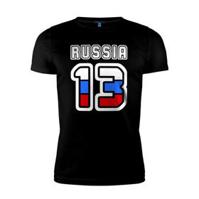 Мужская футболка премиум с принтом Russia - 13 (Респ. Мордовия) в Санкт-Петербурге, 92% хлопок, 8% лайкра | приталенный силуэт, круглый вырез ворота, длина до линии бедра, короткий рукав | Тематика изображения на принте: 