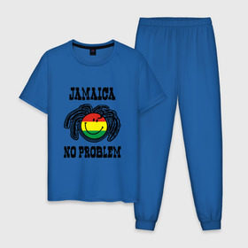 Мужская пижама хлопок с принтом Jamaica в Санкт-Петербурге, 100% хлопок | брюки и футболка прямого кроя, без карманов, на брюках мягкая резинка на поясе и по низу штанин
 | bob marley | jamaica | no problem | reggae | растаман | регги