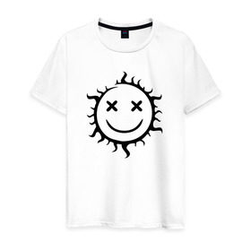 Мужская футболка хлопок с принтом Символ - позитивное солнце в Санкт-Петербурге, 100% хлопок | прямой крой, круглый вырез горловины, длина до линии бедер, слегка спущенное плечо. | звезда | позитив | прикольный | смайл | солнце | улыбка