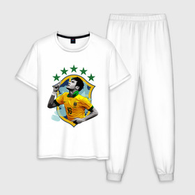 Мужская пижама хлопок с принтом Neymar в Санкт-Петербурге, 100% хлопок | брюки и футболка прямого кроя, без карманов, на брюках мягкая резинка на поясе и по низу штанин
 | Тематика изображения на принте: неймар