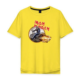 Мужская футболка хлопок Oversize с принтом Iron Maiden bike в Санкт-Петербурге, 100% хлопок | свободный крой, круглый ворот, “спинка” длиннее передней части | скелет