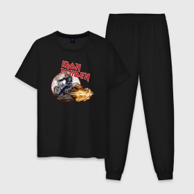 Мужская пижама хлопок с принтом Iron Maiden bike в Санкт-Петербурге, 100% хлопок | брюки и футболка прямого кроя, без карманов, на брюках мягкая резинка на поясе и по низу штанин
 | скелет