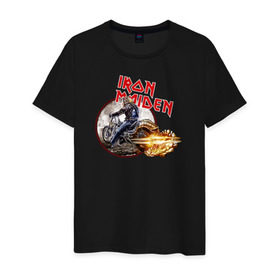 Мужская футболка хлопок с принтом Iron Maiden bike в Санкт-Петербурге, 100% хлопок | прямой крой, круглый вырез горловины, длина до линии бедер, слегка спущенное плечо. | скелет