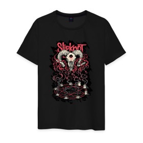 Мужская футболка хлопок с принтом Slipknot в Санкт-Петербурге, 100% хлопок | прямой крой, круглый вырез горловины, длина до линии бедер, слегка спущенное плечо. | slipknot | демон | кори | металл | музыка | рок | череп
