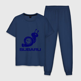 Мужская пижама хлопок с принтом Subaru в Санкт-Петербурге, 100% хлопок | брюки и футболка прямого кроя, без карманов, на брюках мягкая резинка на поясе и по низу штанин
 | subaru | авто | субарик | субару | турбина | улитка