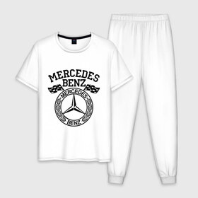 Мужская пижама хлопок с принтом Mercedes Benz в Санкт-Петербурге, 100% хлопок | брюки и футболка прямого кроя, без карманов, на брюках мягкая резинка на поясе и по низу штанин
 | benz | merсedes | авто | бенз | мерседес