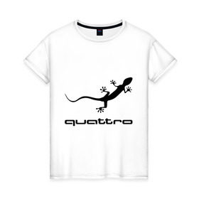 Женская футболка хлопок с принтом Audi quattro в Санкт-Петербурге, 100% хлопок | прямой крой, круглый вырез горловины, длина до линии бедер, слегка спущенное плечо | audi | quattro | авто | ауди | кватро | логотип