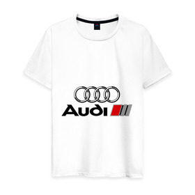 Мужская футболка хлопок с принтом Audi в Санкт-Петербурге, 100% хлопок | прямой крой, круглый вырез горловины, длина до линии бедер, слегка спущенное плечо. | audi | авто | ауди | логотип