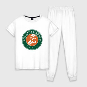 Женская пижама хлопок с принтом Roland Garros в Санкт-Петербурге, 100% хлопок | брюки и футболка прямого кроя, без карманов, на брюках мягкая резинка на поясе и по низу штанин | paristennis | roland garros