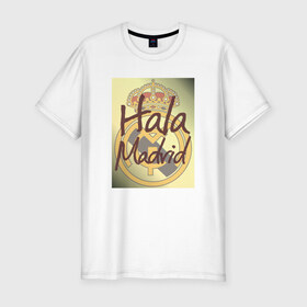 Мужская футболка премиум с принтом Hala Madrid в Санкт-Петербурге, 92% хлопок, 8% лайкра | приталенный силуэт, круглый вырез ворота, длина до линии бедра, короткий рукав | Тематика изображения на принте: 