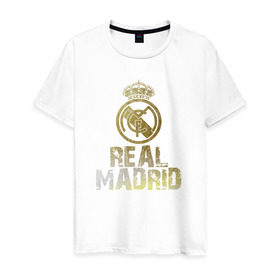Мужская футболка хлопок с принтом Real Madrid в Санкт-Петербурге, 100% хлопок | прямой крой, круглый вырез горловины, длина до линии бедер, слегка спущенное плечо. | real madrid | реал мадрид | спорт | футбол