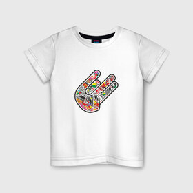 Детская футболка хлопок с принтом Hand Shocker в Санкт-Петербурге, 100% хлопок | круглый вырез горловины, полуприлегающий силуэт, длина до линии бедер | Тематика изображения на принте: bomb | shock | sticker | stickerbomb handshockerhand | t shirt