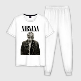 Мужская пижама хлопок с принтом nirvana t-shirt в Санкт-Петербурге, 100% хлопок | брюки и футболка прямого кроя, без карманов, на брюках мягкая резинка на поясе и по низу штанин
 | Тематика изображения на принте: kurt cobain | nirvana | гранж | курт кобейн | нирвана