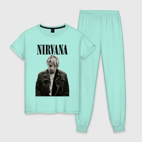 Женская пижама хлопок с принтом nirvana t-shirt в Санкт-Петербурге, 100% хлопок | брюки и футболка прямого кроя, без карманов, на брюках мягкая резинка на поясе и по низу штанин | Тематика изображения на принте: kurt cobain | nirvana | гранж | курт кобейн | нирвана