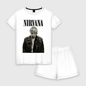 Женская пижама с шортиками хлопок с принтом nirvana t-shirt в Санкт-Петербурге, 100% хлопок | футболка прямого кроя, шорты свободные с широкой мягкой резинкой | kurt cobain | nirvana | гранж | курт кобейн | нирвана