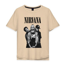 Мужская футболка хлопок Oversize с принтом Nirvana Group в Санкт-Петербурге, 100% хлопок | свободный крой, круглый ворот, “спинка” длиннее передней части | kurt cobain | nirvana | курт кобейн | нирвана | нранж