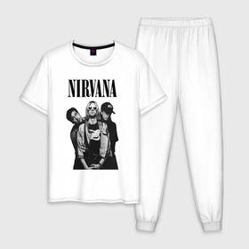 Мужская пижама хлопок с принтом Nirvana Group в Санкт-Петербурге, 100% хлопок | брюки и футболка прямого кроя, без карманов, на брюках мягкая резинка на поясе и по низу штанин
 | kurt cobain | nirvana | курт кобейн | нирвана | нранж