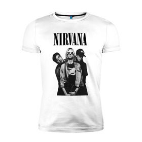 Мужская футболка премиум с принтом Nirvana Group в Санкт-Петербурге, 92% хлопок, 8% лайкра | приталенный силуэт, круглый вырез ворота, длина до линии бедра, короткий рукав | kurt cobain | nirvana | курт кобейн | нирвана | нранж