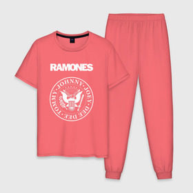 Мужская пижама хлопок с принтом Ramones в Санкт-Петербурге, 100% хлопок | брюки и футболка прямого кроя, без карманов, на брюках мягкая резинка на поясе и по низу штанин
 | joey ramone | punk | ramones | панк | рамонес