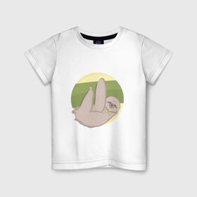 Детская футболка хлопок с принтом Ленивец в Санкт-Петербурге, 100% хлопок | круглый вырез горловины, полуприлегающий силуэт, длина до линии бедер | Тематика изображения на принте: ленивец | лень | отдых
