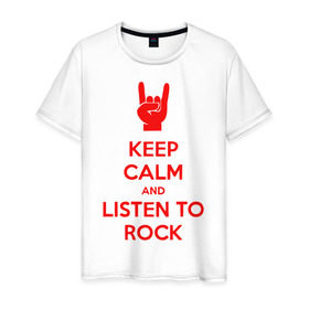 Мужская футболка хлопок с принтом Keep, calm,rock в Санкт-Петербурге, 100% хлопок | прямой крой, круглый вырез горловины, длина до линии бедер, слегка спущенное плечо. | Тематика изображения на принте: keep | rock | сохраняй спокойствие и слушай рок.calm