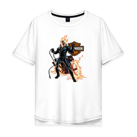 Мужская футболка хлопок Oversize с принтом Скелет байкер в Санкт-Петербурге, 100% хлопок | свободный крой, круглый ворот, “спинка” длиннее передней части | Тематика изображения на принте: harley | moto | байк | байкер | мото | мотоцикл | харлей
