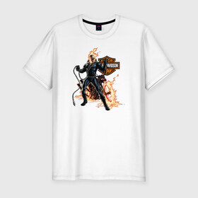 Мужская футболка премиум с принтом Скелет байкер в Санкт-Петербурге, 92% хлопок, 8% лайкра | приталенный силуэт, круглый вырез ворота, длина до линии бедра, короткий рукав | harley | moto | байк | байкер | мото | мотоцикл | харлей