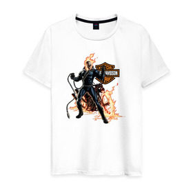 Мужская футболка хлопок с принтом Скелет байкер в Санкт-Петербурге, 100% хлопок | прямой крой, круглый вырез горловины, длина до линии бедер, слегка спущенное плечо. | harley | moto | байк | байкер | мото | мотоцикл | харлей