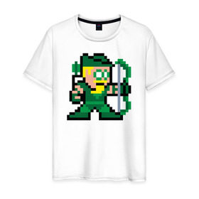 Мужская футболка хлопок с принтом Green Arrow pixels в Санкт-Петербурге, 100% хлопок | прямой крой, круглый вырез горловины, длина до линии бедер, слегка спущенное плечо. | Тематика изображения на принте: green arrow pixels зеленая стрела дс