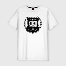 Мужская футболка премиум с принтом EXO XOXO в Санкт-Петербурге, 92% хлопок, 8% лайкра | приталенный силуэт, круглый вырез ворота, длина до линии бедра, короткий рукав | Тематика изображения на принте: exo