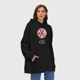 Худи SuperOversize хлопок с принтом EXO chrystal в Санкт-Петербурге, 70% хлопок, 30% полиэстер, мягкий начес внутри | карман-кенгуру, эластичная резинка на манжетах и по нижней кромке, двухслойный капюшон
 | Тематика изображения на принте: exo