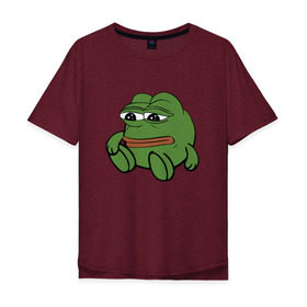 Мужская футболка хлопок Oversize с принтом Грустняш в Санкт-Петербурге, 100% хлопок | свободный крой, круглый ворот, “спинка” длиннее передней части | pepe | грустная жаба | жаба | мем | пепе