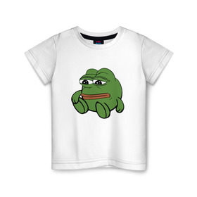 Детская футболка хлопок с принтом Грустняш в Санкт-Петербурге, 100% хлопок | круглый вырез горловины, полуприлегающий силуэт, длина до линии бедер | pepe | грустная жаба | жаба | мем | пепе
