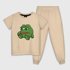 Детская пижама хлопок с принтом Грустняш в Санкт-Петербурге, 100% хлопок |  брюки и футболка прямого кроя, без карманов, на брюках мягкая резинка на поясе и по низу штанин
 | pepe | грустная жаба | жаба | мем | пепе